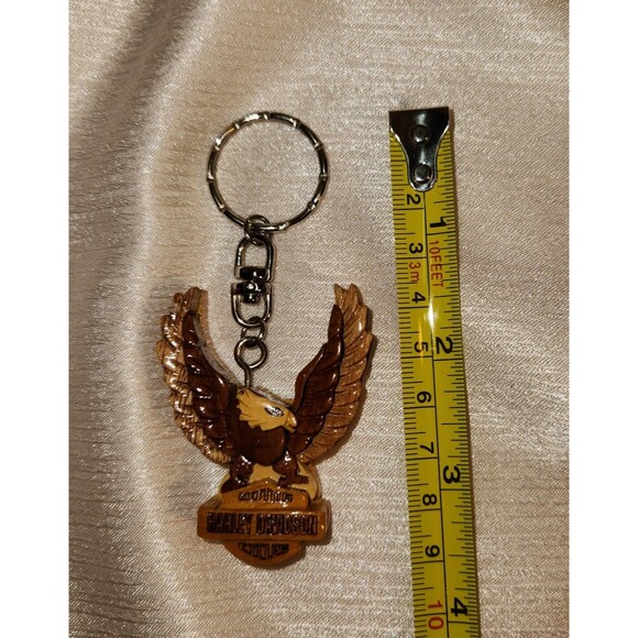 Harley Davidson Wood Eagle Keychain Carved Wood Motorcycle - Picture 3 of 5